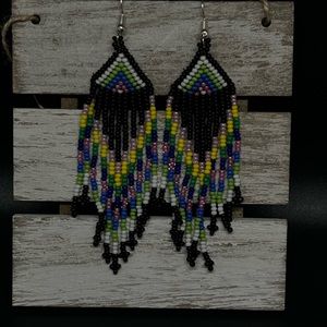 Bohemian luxe Handmade Statement South Western Navajo Beaded Dangle Earrings